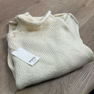 NWT MATE The Label 100% Organic Cotton Knit Frise Neck Pullover Sweater Size XS